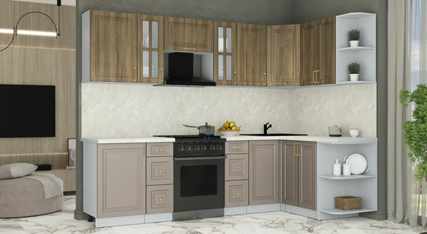 Изображение товара Кухонный гарнитур Интерлиния Мила Шато 1.5x2.7 PR (дуб вотан/луна/опал светлый)