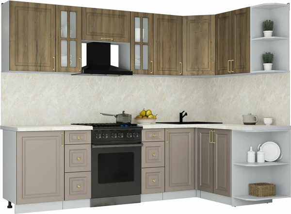 Изображение товара Кухонный гарнитур Интерлиния Мила Шато 1.5x2.7 PR (дуб вотан/луна/опал светлый)