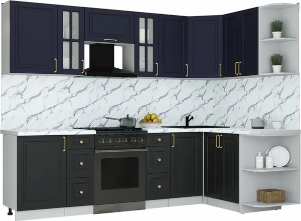 Изображение товара Кухонный гарнитур Интерлиния Мила Шато 1.5x2.7 PR (индиго/черный/белый гранит)