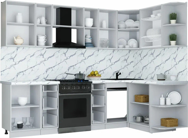 Изображение товара Кухонный гарнитур Интерлиния Мила Шато 1.5x2.7 PR (индиго/черный/белый гранит)