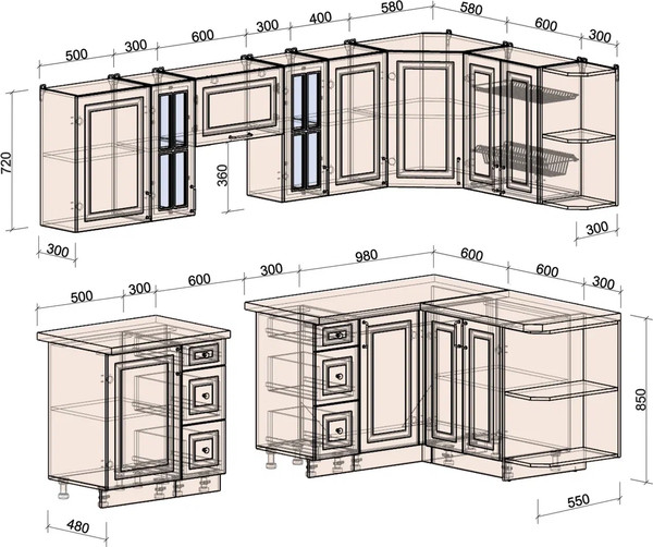 Изображение товара Кухонный гарнитур Интерлиния Мила Шато 1.5x2.7 PR (индиго/черный/белый гранит)