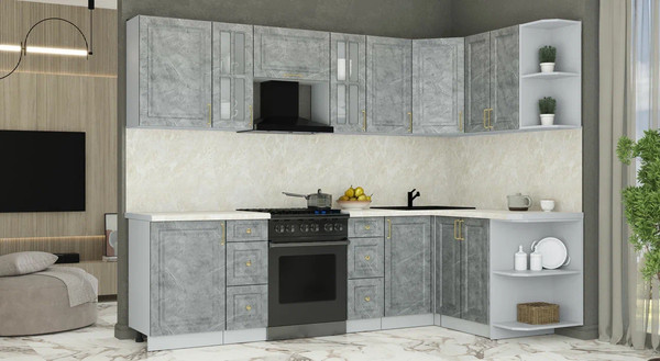 Изображение товара Кухонный гарнитур Интерлиния Мила Шато 1.5x2.7 PR (керамика/керамика/опал светлый)