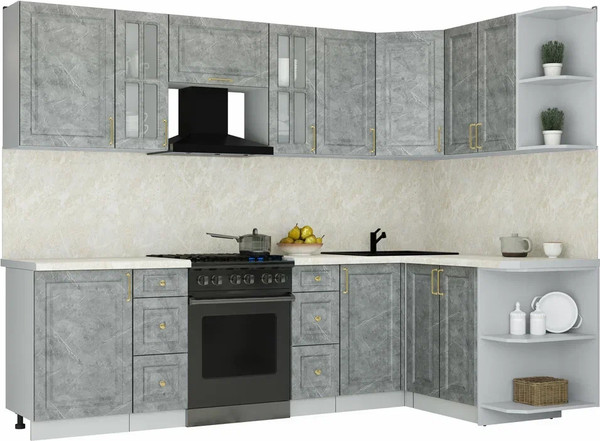 Изображение товара Кухонный гарнитур Интерлиния Мила Шато 1.5x2.7 PR (керамика/керамика/опал светлый)