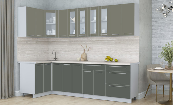 Изображение товара Кухонный гарнитур Интерлиния Мила Пластик 1.2x2.7 (кварцевый/шторм/травертин серый)