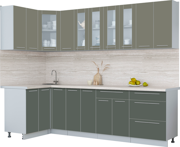 Изображение товара Кухонный гарнитур Интерлиния Мила Пластик 1.2x2.7 (кварцевый/шторм/травертин серый)