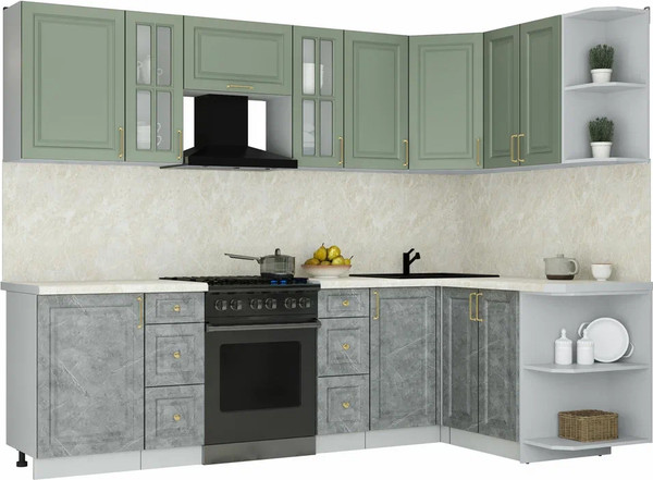 Изображение товара Кухонный гарнитур Интерлиния Мила Шато 1.5x2.7 PR (мята/керамика/опал светлый)