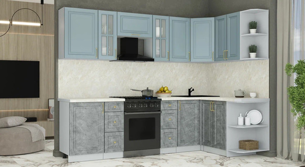 Изображение товара Кухонный гарнитур Интерлиния Мила Шато 1.5x2.7 PR (океан/керамика/опал светлый)