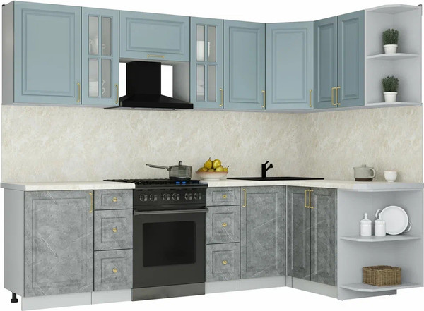 Изображение товара Кухонный гарнитур Интерлиния Мила Шато 1.5x2.7 PR (океан/керамика/опал светлый)