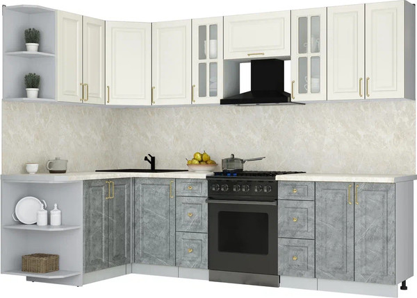 Изображение товара Кухонный гарнитур Интерлиния Мила Шато 1.5x2.8 LV (белый/керамика/опал светлый)