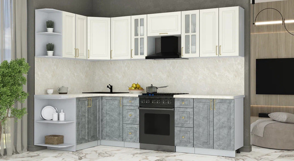 Изображение товара Кухонный гарнитур Интерлиния Мила Шато 1.5x2.8 LV (белый/керамика/опал светлый)