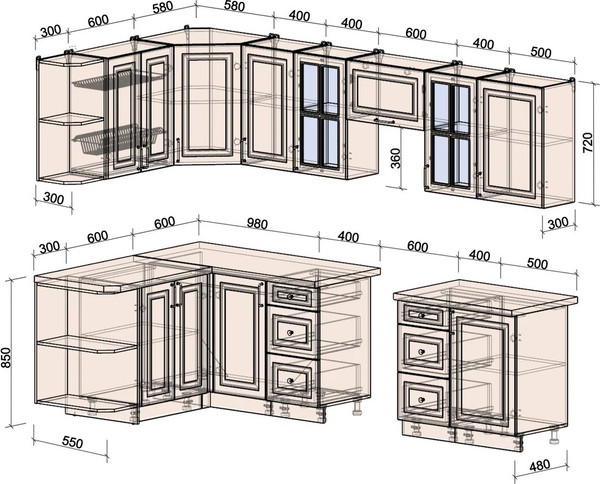 Изображение товара Кухонный гарнитур Интерлиния Мила Шато 1.5x2.9 LV (дуб вотан/луна/опал светлый)