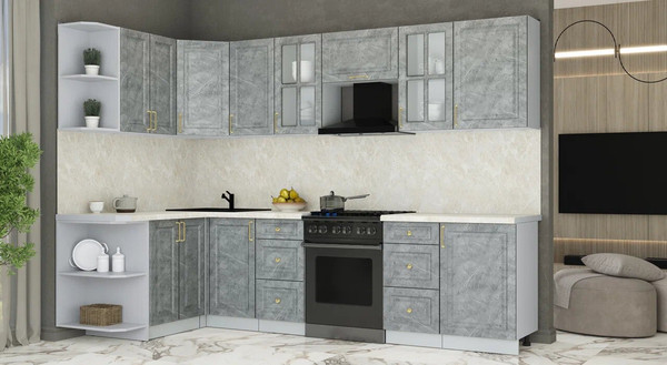 Изображение товара Кухонный гарнитур Интерлиния Мила Шато 1.5x2.9 LV (керамика/керамика/опал светлый)