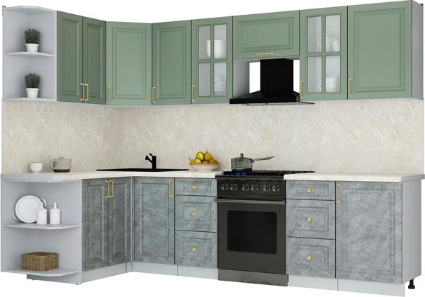 Изображение товара Кухонный гарнитур Интерлиния Мила Шато 1.5x2.9 LV (мята/керамика/опал светлый)