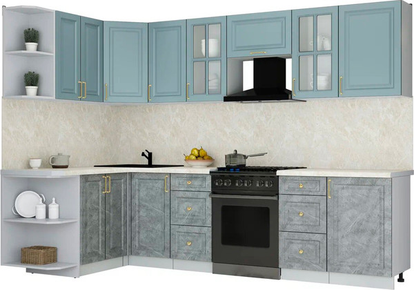 Изображение товара Кухонный гарнитур Интерлиния Мила Шато 1.5x2.9 LV (океан/керамика/опал светлый)