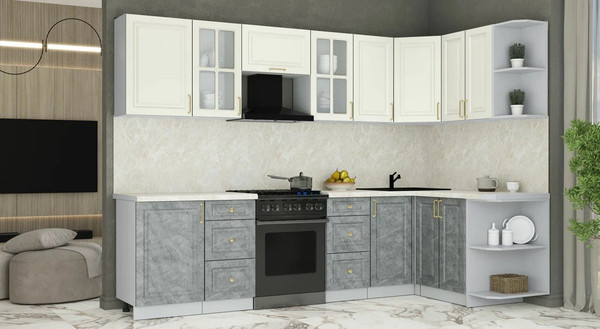 Изображение товара Кухонный гарнитур Интерлиния Мила Шато 1.5x2.9 PR (белый/керамика/опал светлый)