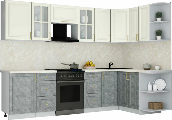 Изображение товара Кухонный гарнитур Интерлиния Мила Шато 1.5x2.9 PR (белый/керамика/опал светлый)