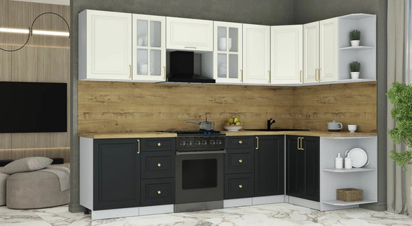 Изображение товара Кухонный гарнитур Интерлиния Мила Шато 1.5x2.9 PR (белый/черный/дуб бунратти)