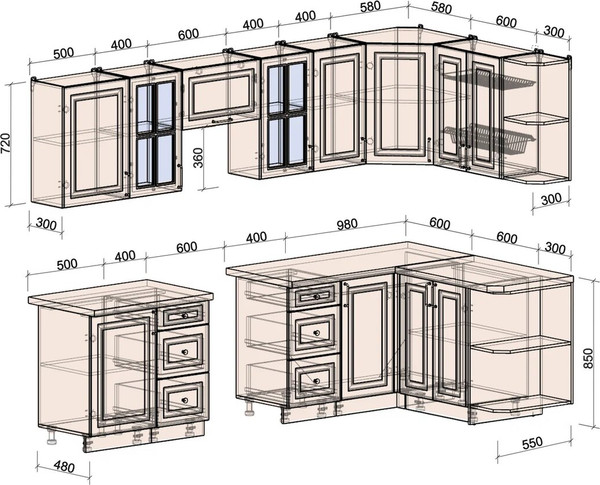 Изображение товара Кухонный гарнитур Интерлиния Мила Шато 1.5x2.9 PR (дуб вотан/луна/опал светлый)