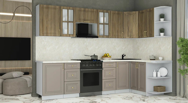 Изображение товара Кухонный гарнитур Интерлиния Мила Шато 1.5x2.9 PR (дуб вотан/луна/опал светлый)