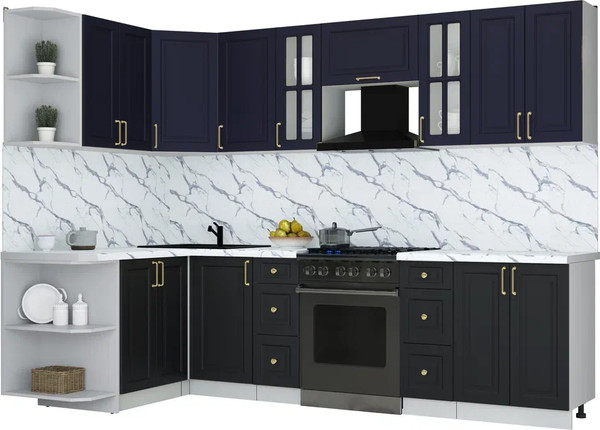 Изображение товара Кухонный гарнитур Интерлиния Мила Шато 1.5x2.8 LV (индиго/черный/белый гранит)