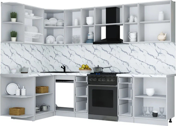 Изображение товара Кухонный гарнитур Интерлиния Мила Шато 1.5x2.8 LV (индиго/черный/белый гранит)