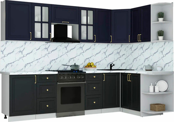 Изображение товара Кухонный гарнитур Интерлиния Мила Шато 1.5x2.9 PR (индиго/черный/белый гранит)