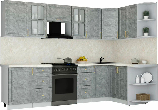 Изображение товара Кухонный гарнитур Интерлиния Мила Шато 1.5x2.9 PR (керамика/керамика/опал светлый)