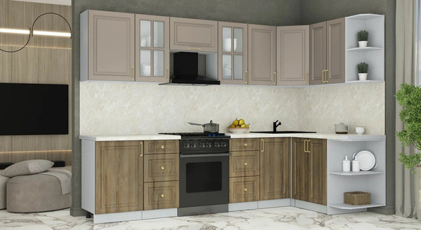 Изображение товара Кухонный гарнитур Интерлиния Мила Шато 1.5x2.9 PR (луна/дуб вотан/опал светлый)