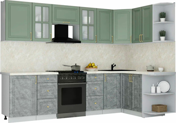 Изображение товара Кухонный гарнитур Интерлиния Мила Шато 1.5x2.9 PR (мята/керамика/опал светлый)