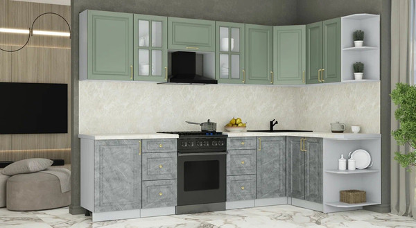 Изображение товара Кухонный гарнитур Интерлиния Мила Шато 1.5x2.9 PR (мята/керамика/опал светлый)