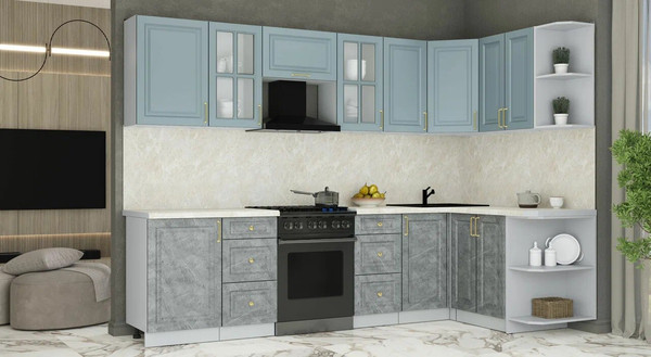 Изображение товара Кухонный гарнитур Интерлиния Мила Шато 1.5x2.9 PR (океан/керамика/опал светлый)