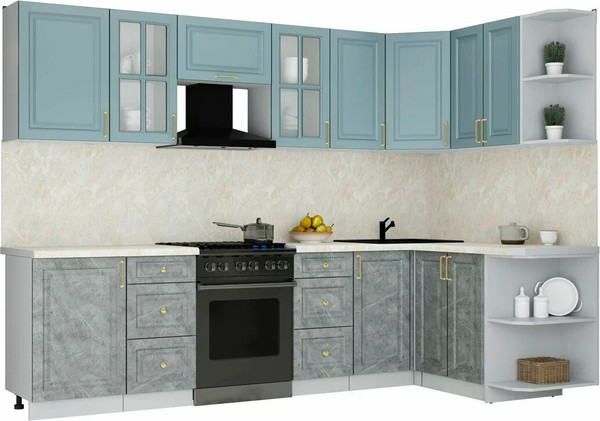 Изображение товара Кухонный гарнитур Интерлиния Мила Шато 1.5x2.9 PR (океан/керамика/опал светлый)