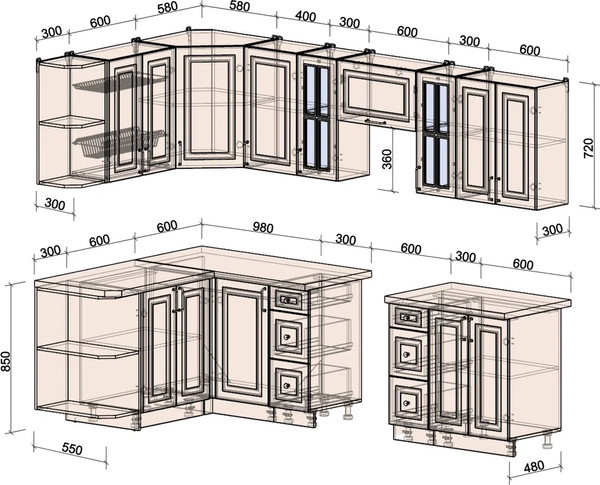 Изображение товара Кухонный гарнитур Интерлиния Мила Шато 1.5x2.8 LV (луна/дуб вотан/опал светлый)