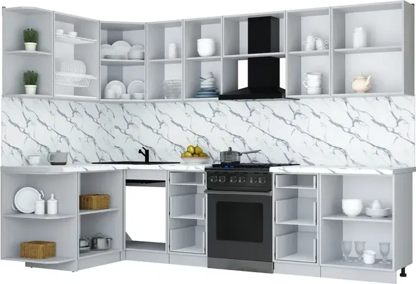 Изображение товара Кухонный гарнитур Интерлиния Мила Шато 1.5x3.0 LV (белый/черный/дуб бунратти)