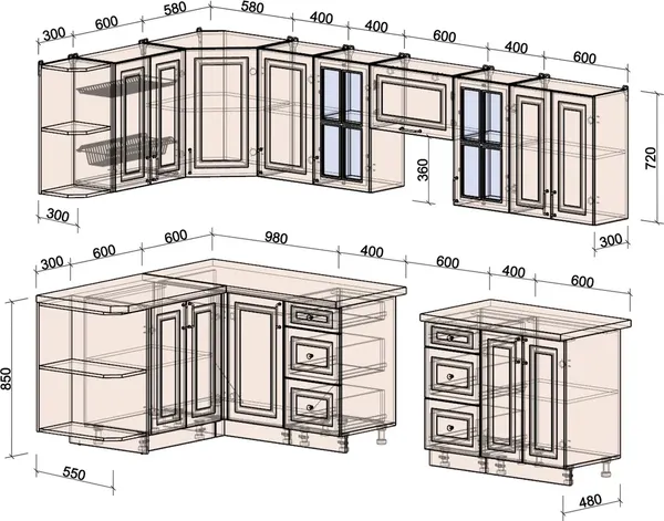 Изображение товара Кухонный гарнитур Интерлиния Мила Шато 1.5x3.0 LV (белый/черный/дуб бунратти)