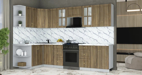 Изображение товара Кухонный гарнитур Интерлиния Мила Шато 1.5x3.0 LV (дуб вотан/дуб вотан/белый гранит)