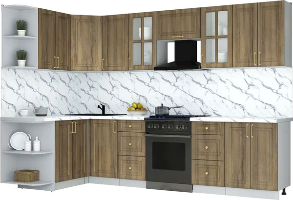 Изображение товара Кухонный гарнитур Интерлиния Мила Шато 1.5x3.0 LV (дуб вотан/дуб вотан/белый гранит)