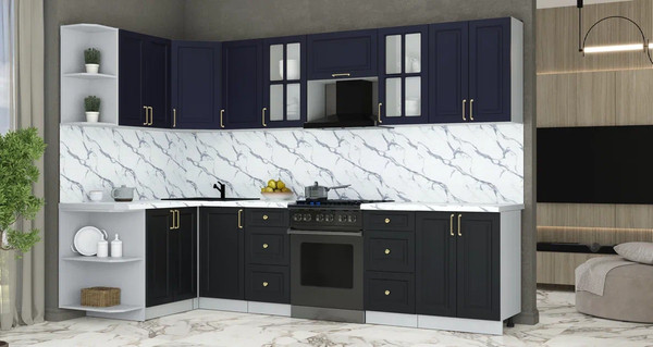 Изображение товара Кухонный гарнитур Интерлиния Мила Шато 1.5x3.0 LV (индиго/черный/белый гранит)