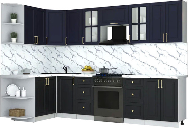 Изображение товара Кухонный гарнитур Интерлиния Мила Шато 1.5x3.0 LV (индиго/черный/белый гранит)