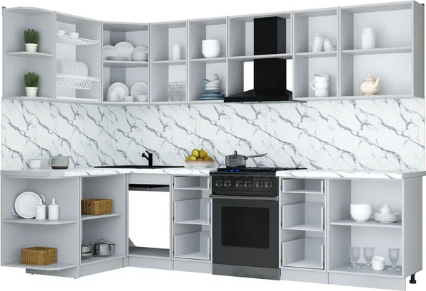 Изображение товара Кухонный гарнитур Интерлиния Мила Шато 1.5x3.0 LV (индиго/черный/белый гранит)