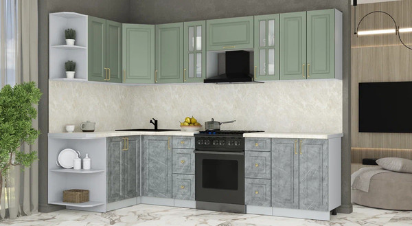 Изображение товара Кухонный гарнитур Интерлиния Мила Шато 1.5x2.8 LV (мята/керамика/опал светлый)
