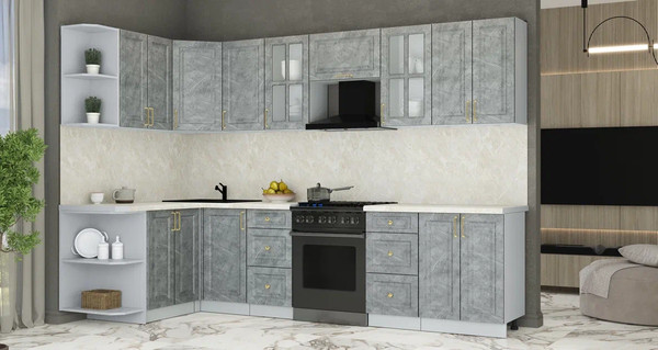 Изображение товара Кухонный гарнитур Интерлиния Мила Шато 1.5x3.0 LV (керамика/керамика/опал светлый)