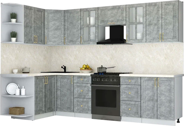 Изображение товара Кухонный гарнитур Интерлиния Мила Шато 1.5x3.0 LV (керамика/керамика/опал светлый)