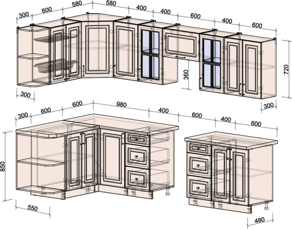 Изображение товара Кухонный гарнитур Интерлиния Мила Шато 1.5x3.0 LV (керамика/керамика/опал светлый)
