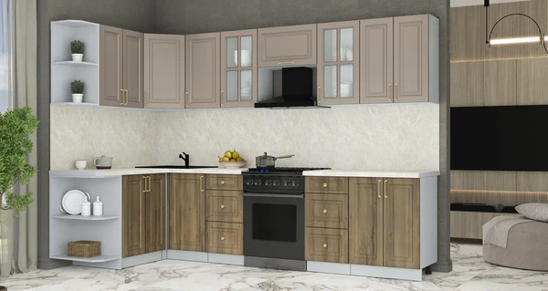 Изображение товара Кухонный гарнитур Интерлиния Мила Шато 1.5x3.0 LV (луна/дуб вотан/опал светлый)