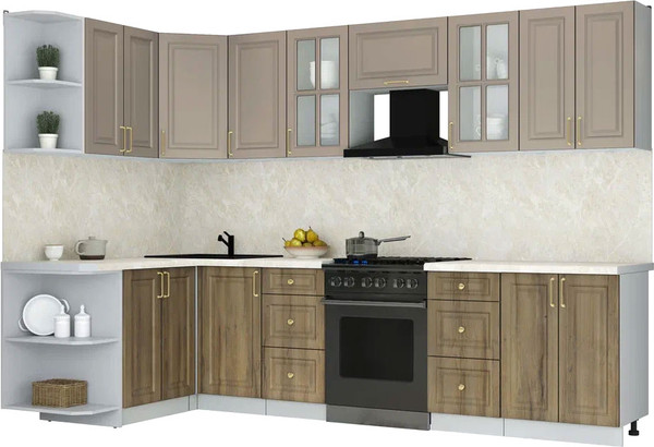 Изображение товара Кухонный гарнитур Интерлиния Мила Шато 1.5x3.0 LV (луна/дуб вотан/опал светлый)