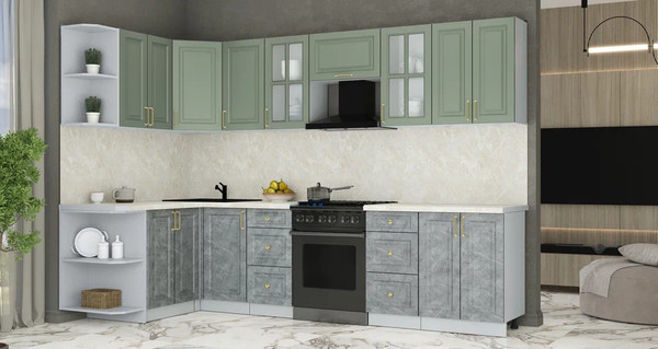 Изображение товара Кухонный гарнитур Интерлиния Мила Шато 1.5x3.0 LV (мята/керамика/опал светлый)