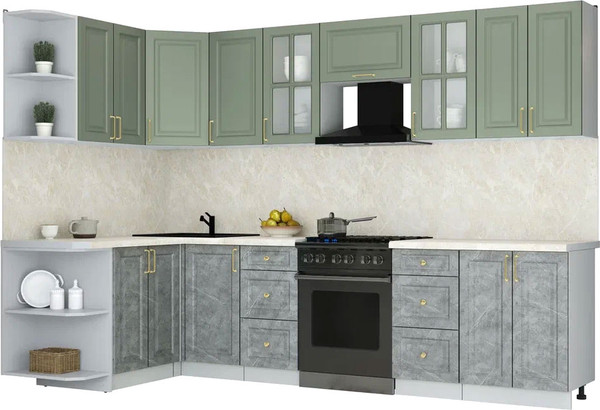Изображение товара Кухонный гарнитур Интерлиния Мила Шато 1.5x3.0 LV (мята/керамика/опал светлый)