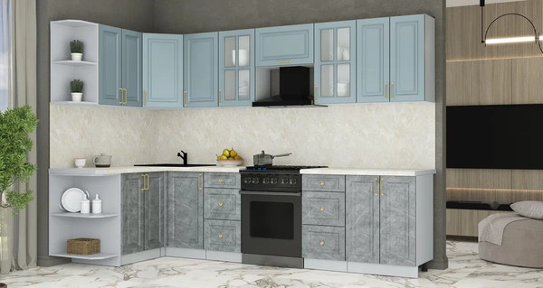 Изображение товара Кухонный гарнитур Интерлиния Мила Шато 1.5x3.0 LV (океан/керамика/опал светлый)