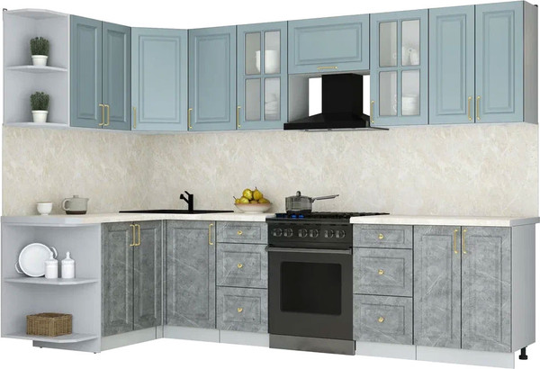 Изображение товара Кухонный гарнитур Интерлиния Мила Шато 1.5x3.0 LV (океан/керамика/опал светлый)